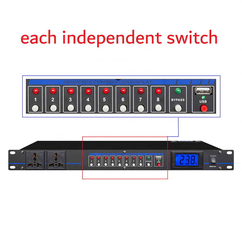 10CH 30A dj sound systems power management intelligent speaker management power sequence controller with voltage display
