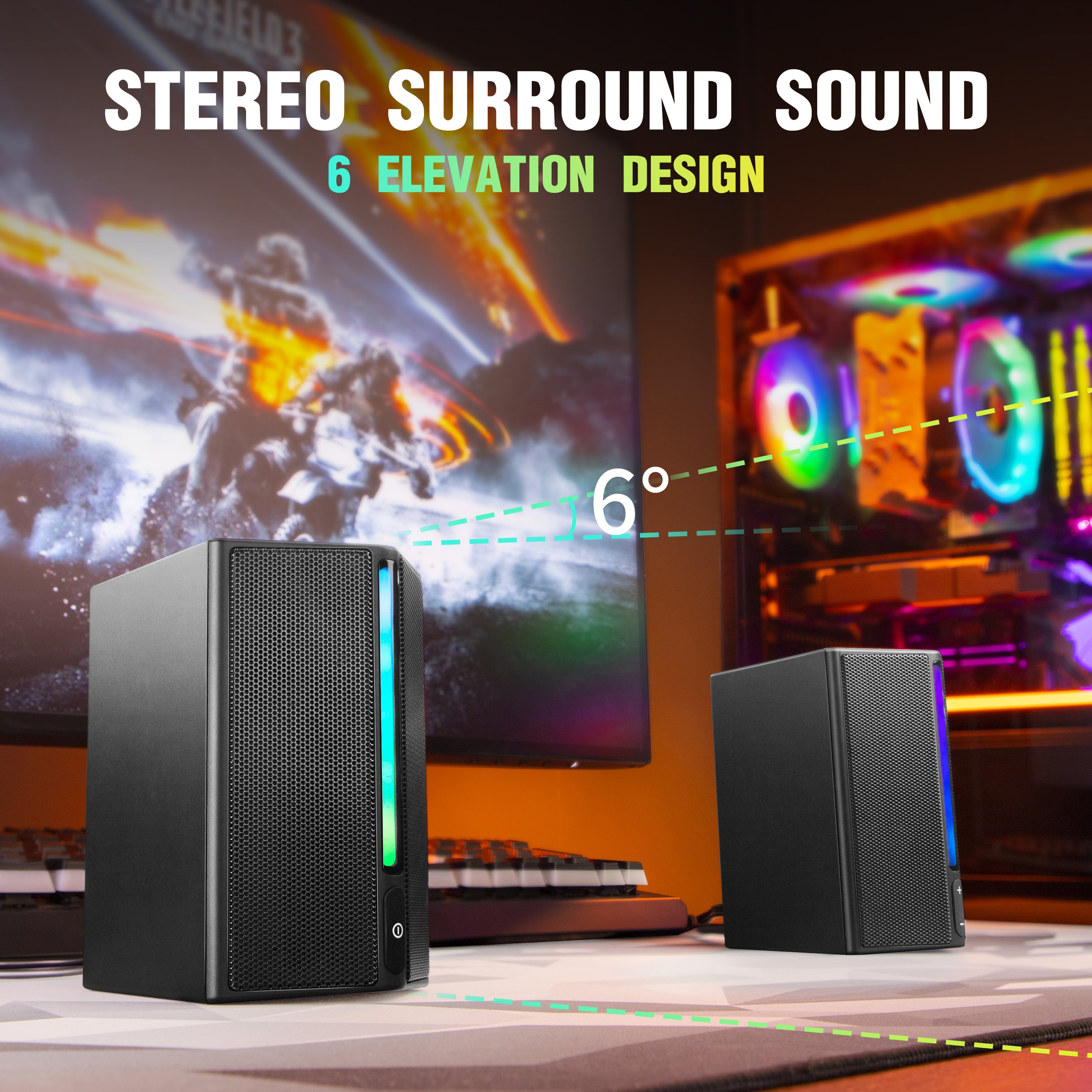 Fifine A20 RGB Light Professional Computer Speaker With Surround Sound Monitor Speaker Sound Equipment Laptop Speakers