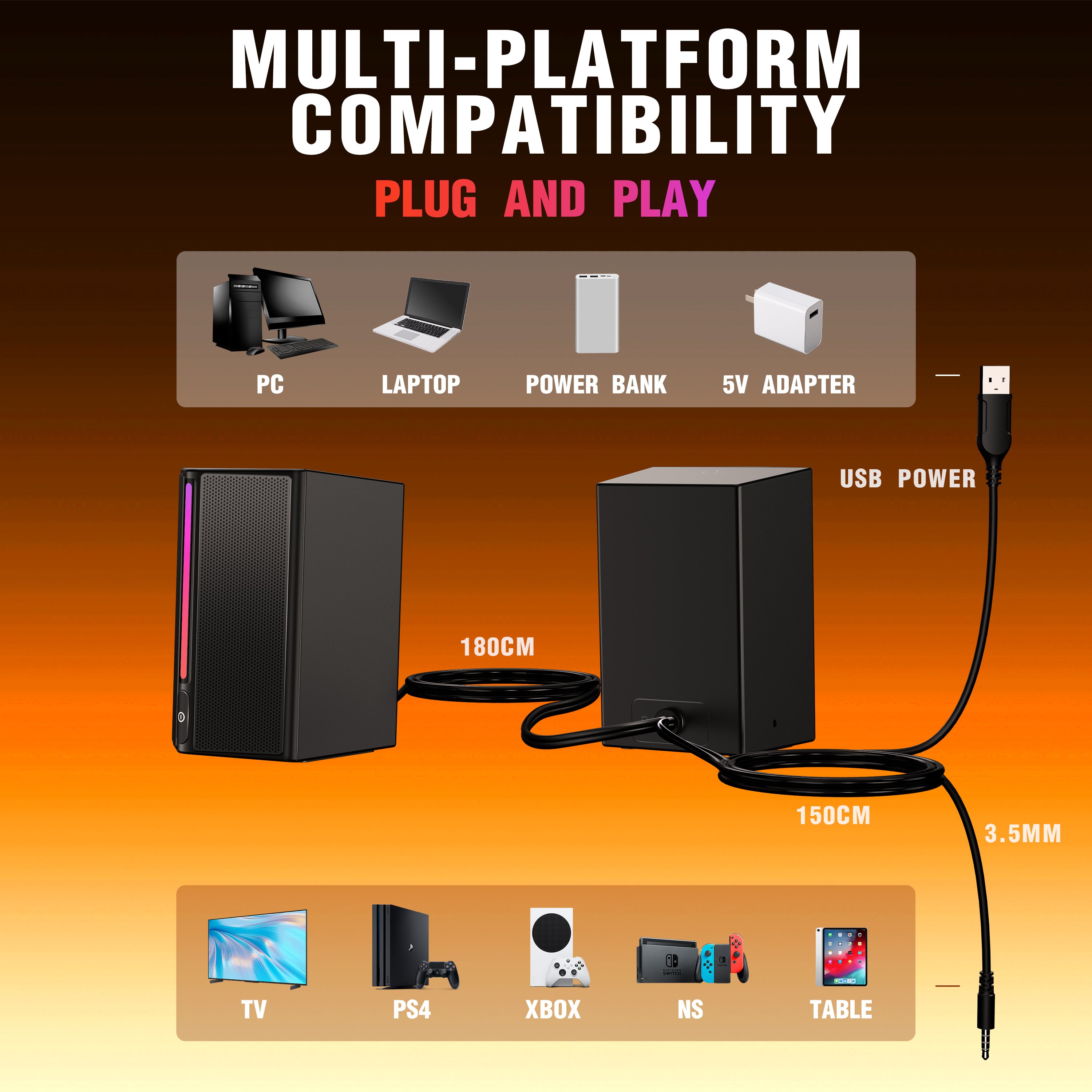 Fifine A20 RGB Light Professional Computer Speaker With Surround Sound Monitor Speaker Sound Equipment Laptop Speakers