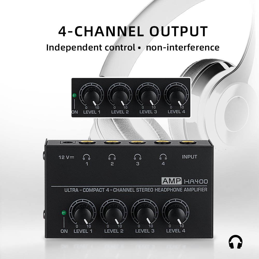 Professional Headphone Amplifier, Audio Stereo, 4 Channels, Lossless Monitors, Ear Equipment, HA400