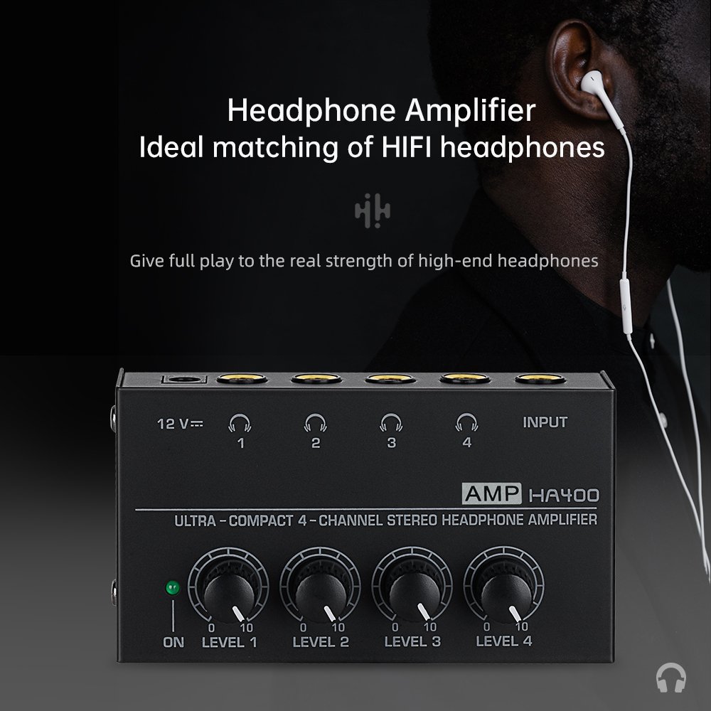 Professional Headphone Amplifier, Audio Stereo, 4 Channels, Lossless Monitors, Ear Equipment, HA400
