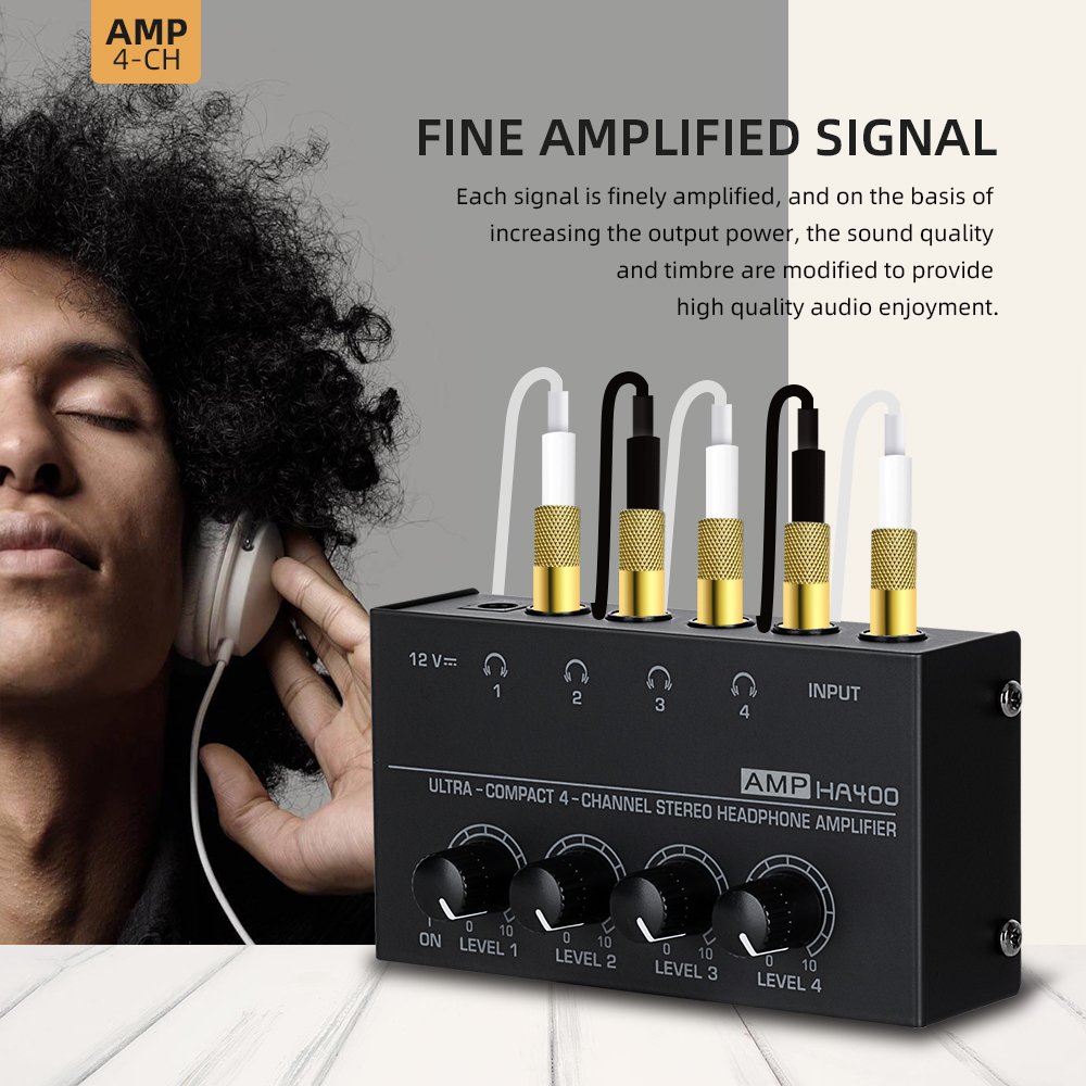 Professional Headphone Amplifier, Audio Stereo, 4 Channels, Lossless Monitors, Ear Equipment, HA400