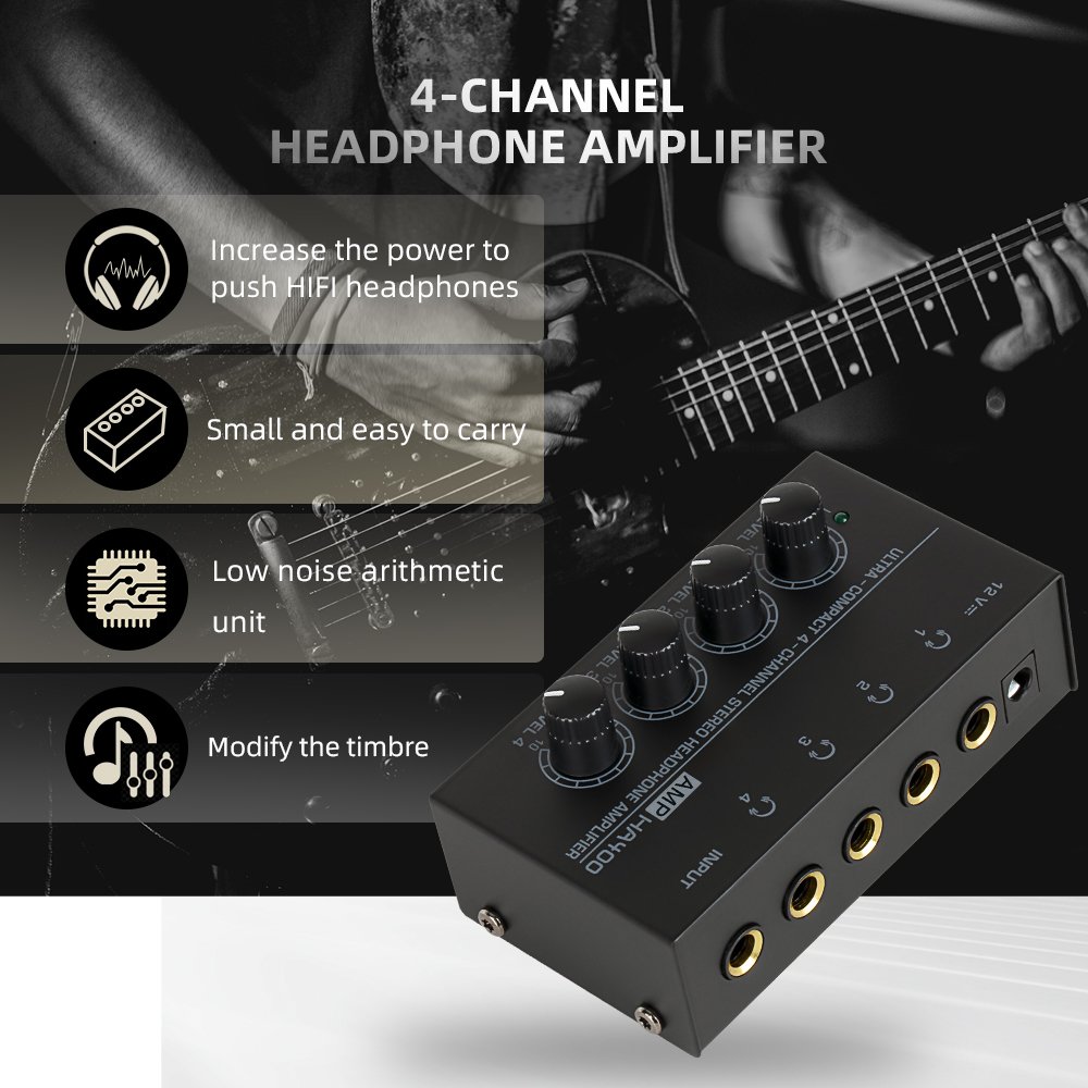 Professional Headphone Amplifier, Audio Stereo, 4 Channels, Lossless Monitors, Ear Equipment, HA400