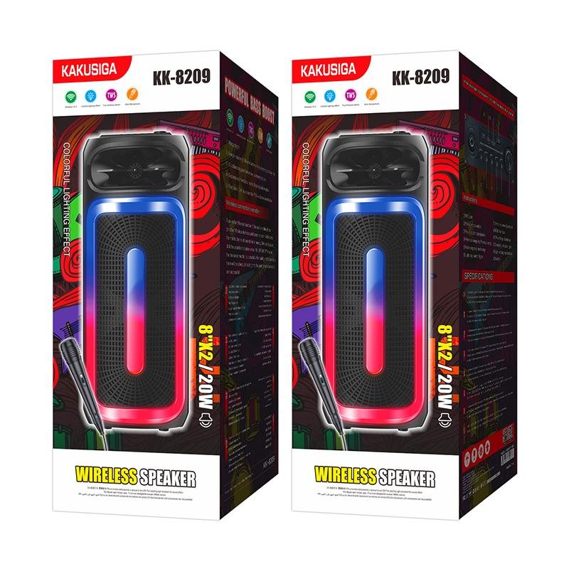 KAKU 2024 New Arrival Portable BT Speaker Wireless Bass Subwoofer wireless microphone 8 inches Flame light BT speaker