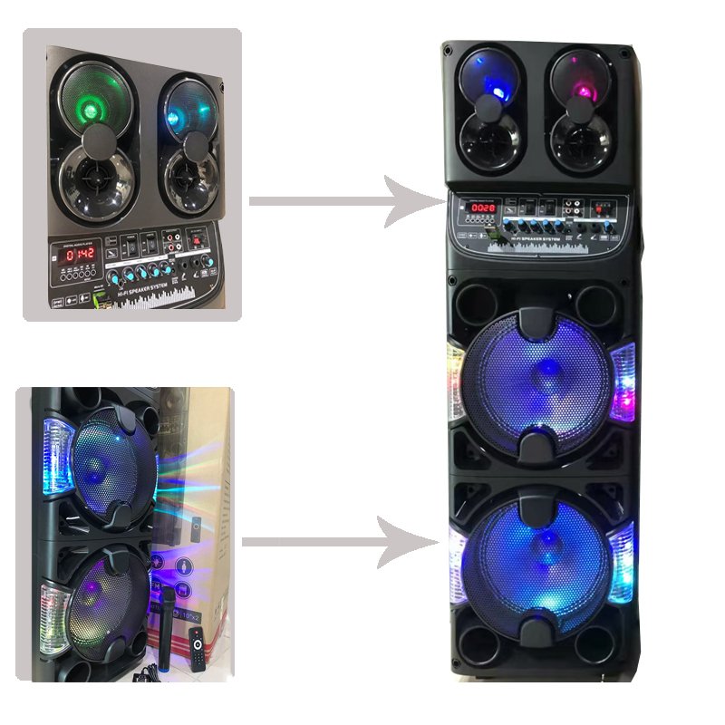 AO-1021 Double 10 inch HI-FI Professional Audio System RGB Square Dancing super bass Speaker DJ party wooden wireless Speakers