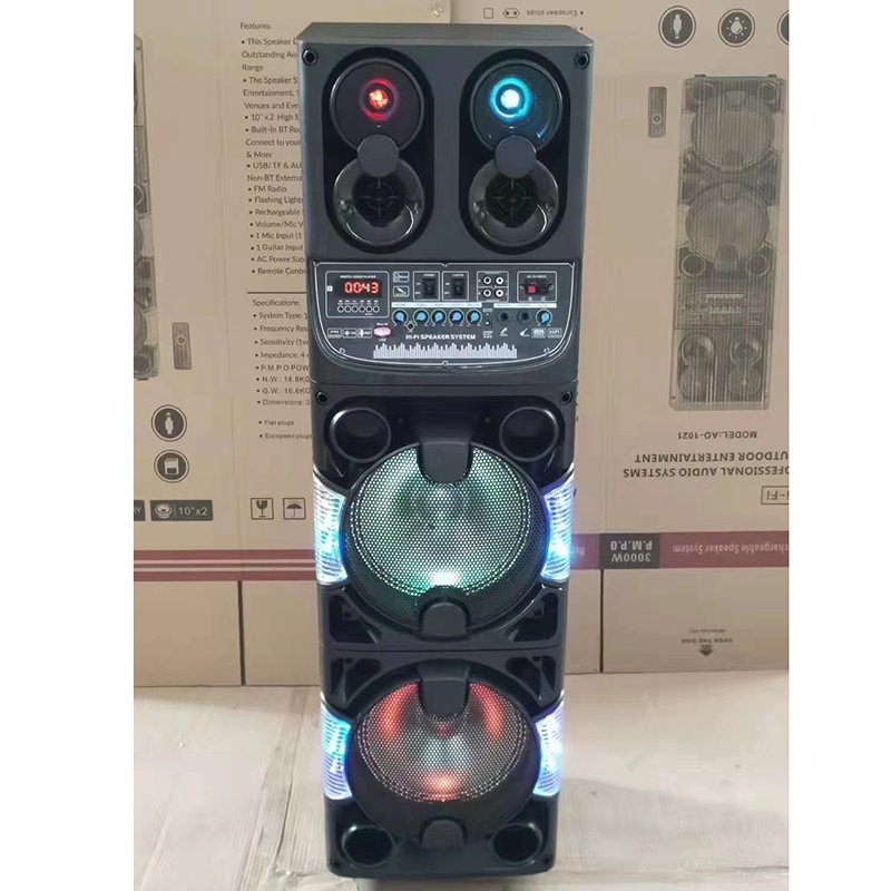 AO-1021 Double 10 inch HI-FI Professional Audio System RGB Square Dancing super bass Speaker DJ party wooden wireless Speakers