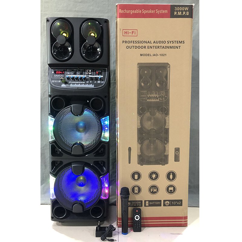 AO-1021 Double 10 inch HI-FI Professional Audio System RGB Square Dancing super bass Speaker DJ party wooden wireless Speakers