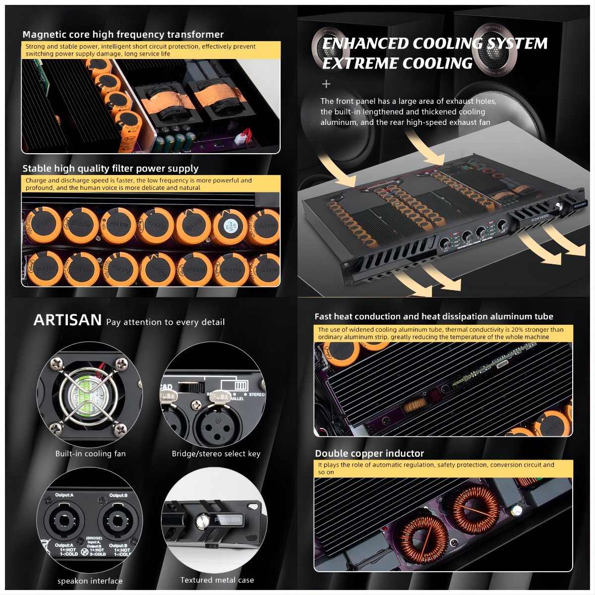 DP Series Stage Professional Audio Sound Equipment Amplifiers 2000 Watts 2/4 Channels High Power Digital Power Amplifier