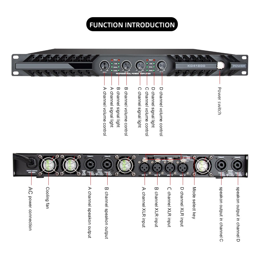DP Series Stage Professional Audio Sound Equipment Amplifiers 2000 Watts 2/4 Channels High Power Digital Power Amplifier