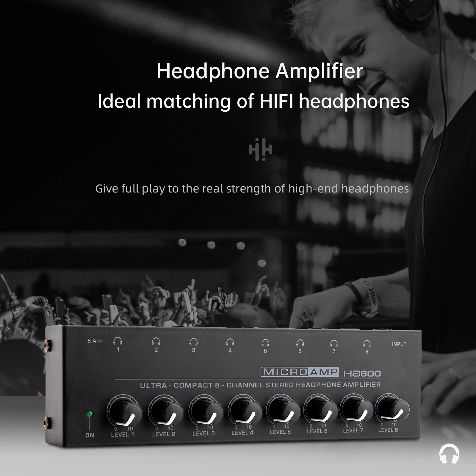 HA800S hi-fi headphone amplifier 8 channel mobile phone computer mixer mono/stereo headset monitor earphone audio splitter