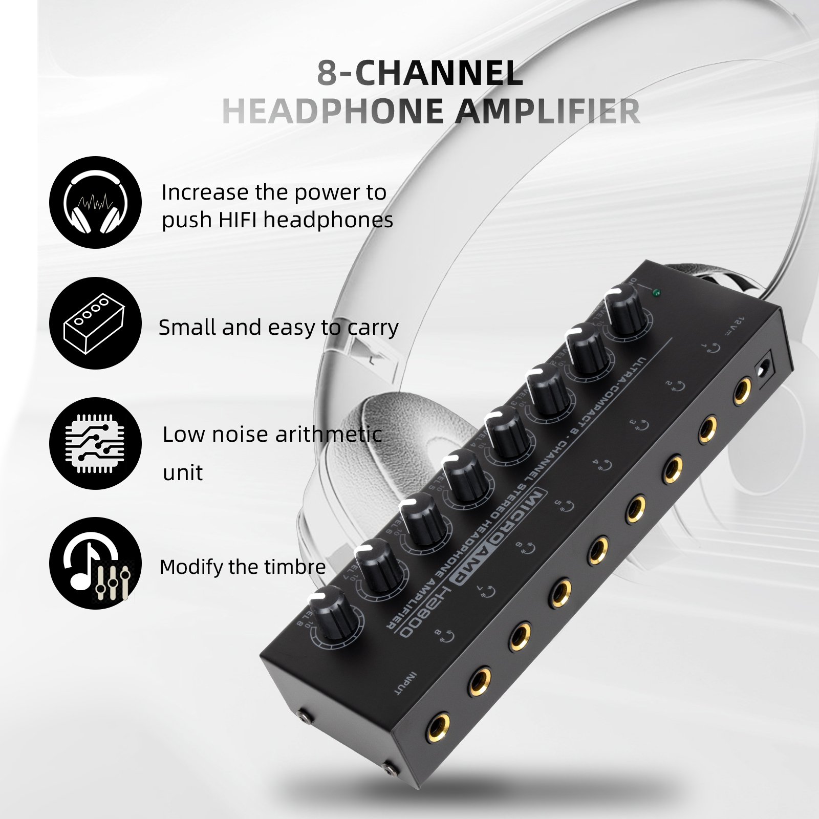 HA800S hi-fi headphone amplifier 8 channel mobile phone computer mixer mono/stereo headset monitor earphone audio splitter