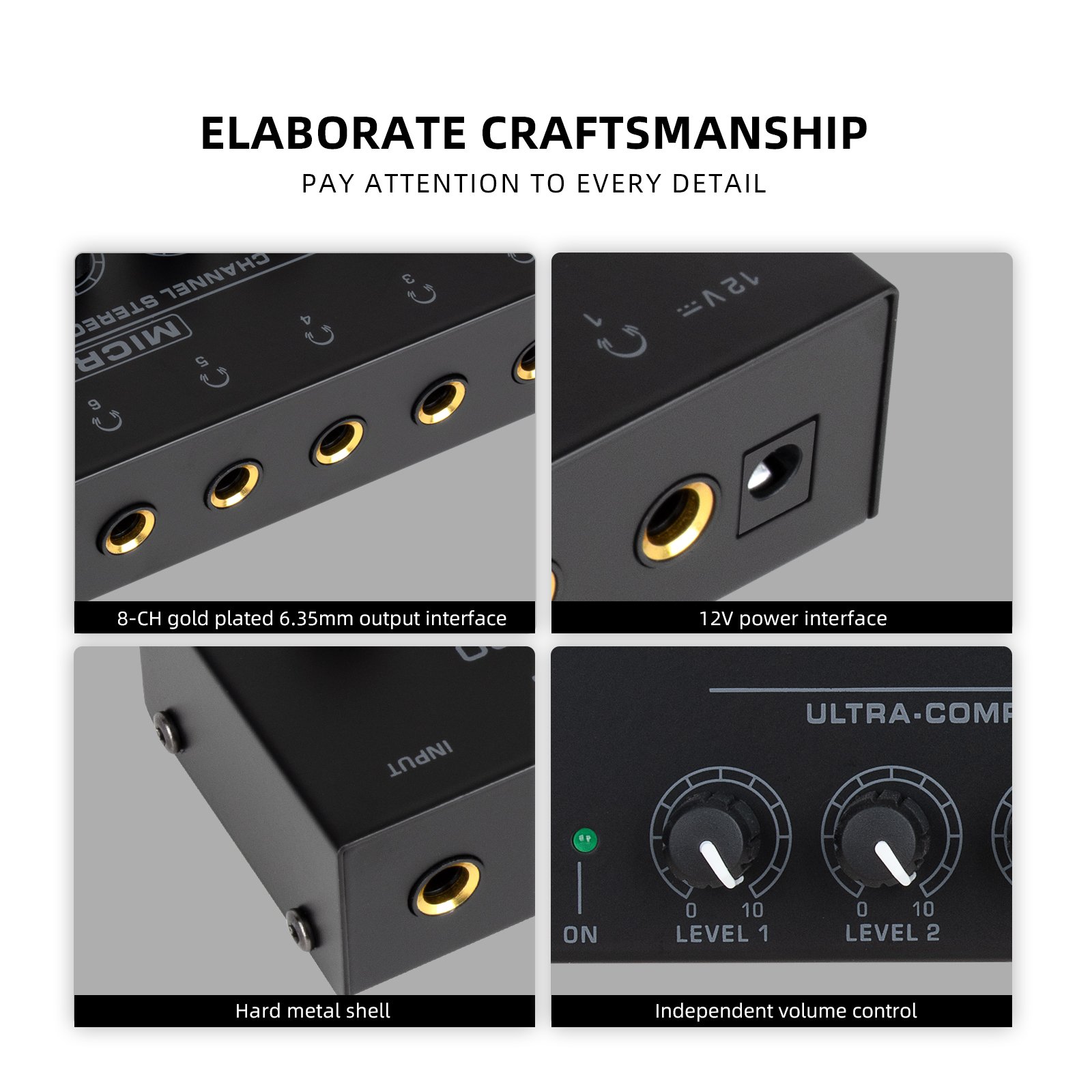 HA800S hi-fi headphone amplifier 8 channel mobile phone computer mixer mono/stereo headset monitor earphone audio splitter