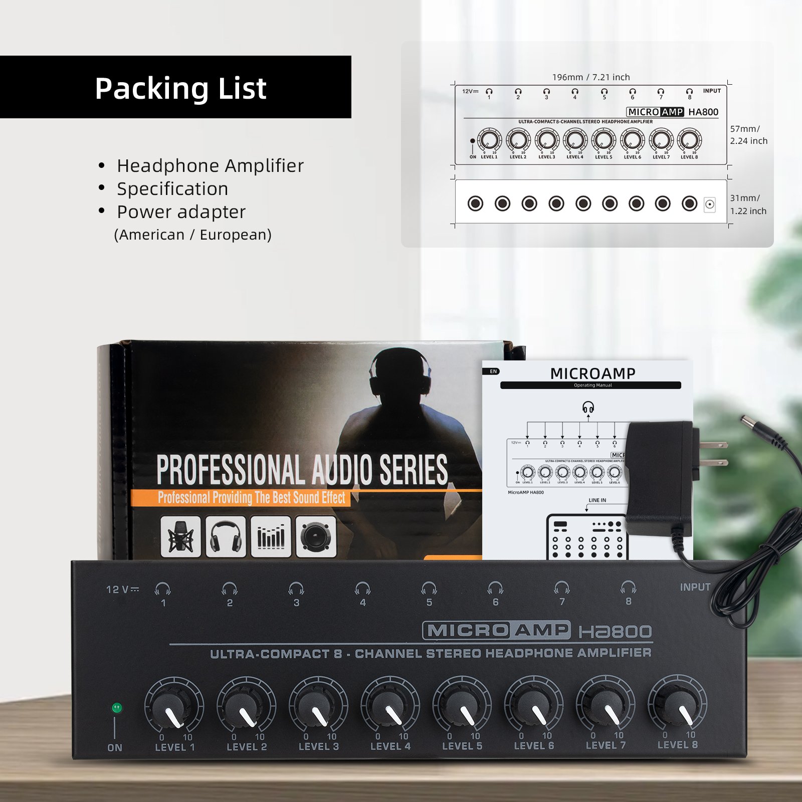 HA800S hi-fi headphone amplifier 8 channel mobile phone computer mixer mono/stereo headset monitor earphone audio splitter