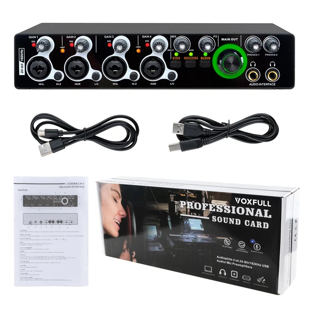 Hot Selling MD44 The Newest 4 Channel Audio Sound Card 4 in 4 Interface de Audio for Podcast Recording Music Instrument