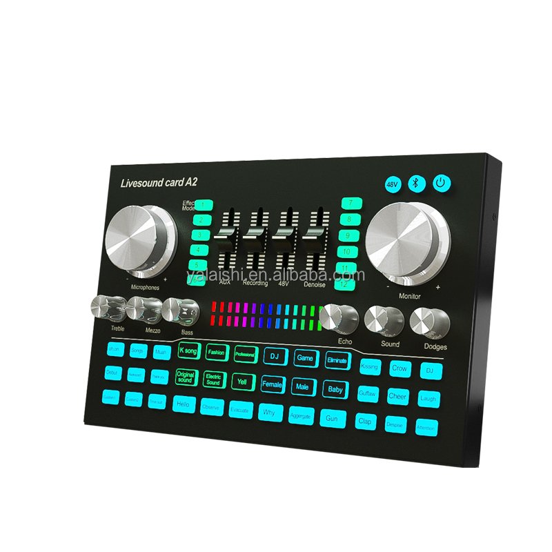 A2 USB live audio sound card mixer with 48V phantom power OTG interface voice changer sound card