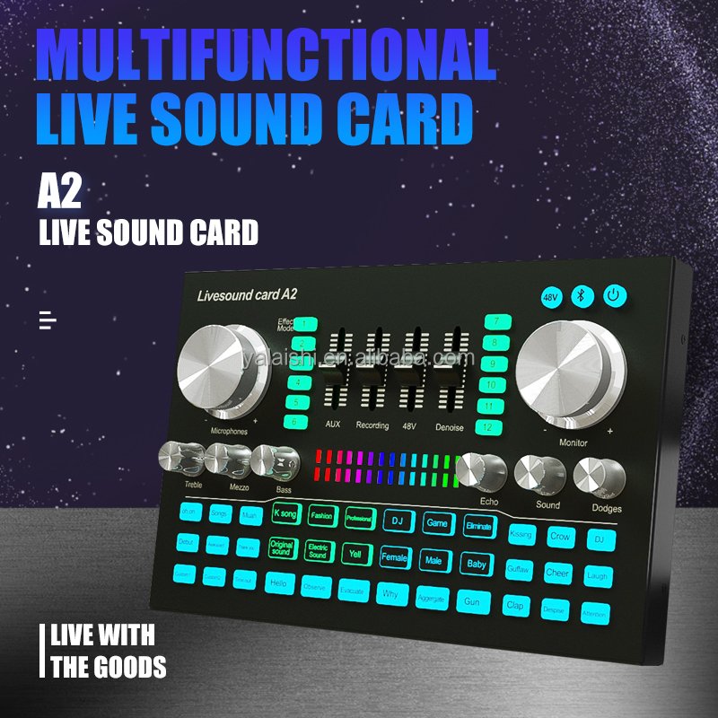 A2 USB live audio sound card mixer with 48V phantom power OTG interface voice changer sound card