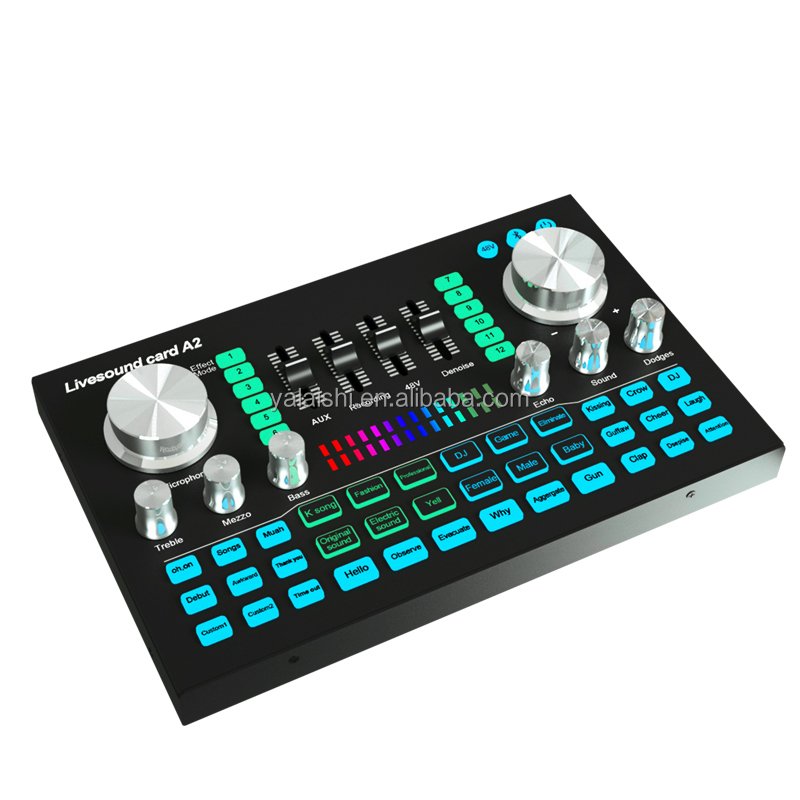 A2 USB live audio sound card mixer with 48V phantom power OTG interface voice changer sound card