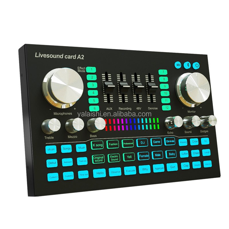 A2 USB live audio sound card mixer with 48V phantom power OTG interface voice changer sound card