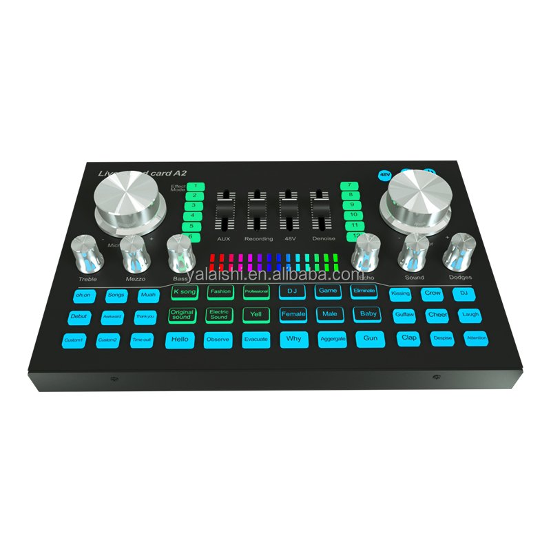 A2 USB live audio sound card mixer with 48V phantom power OTG interface voice changer sound card