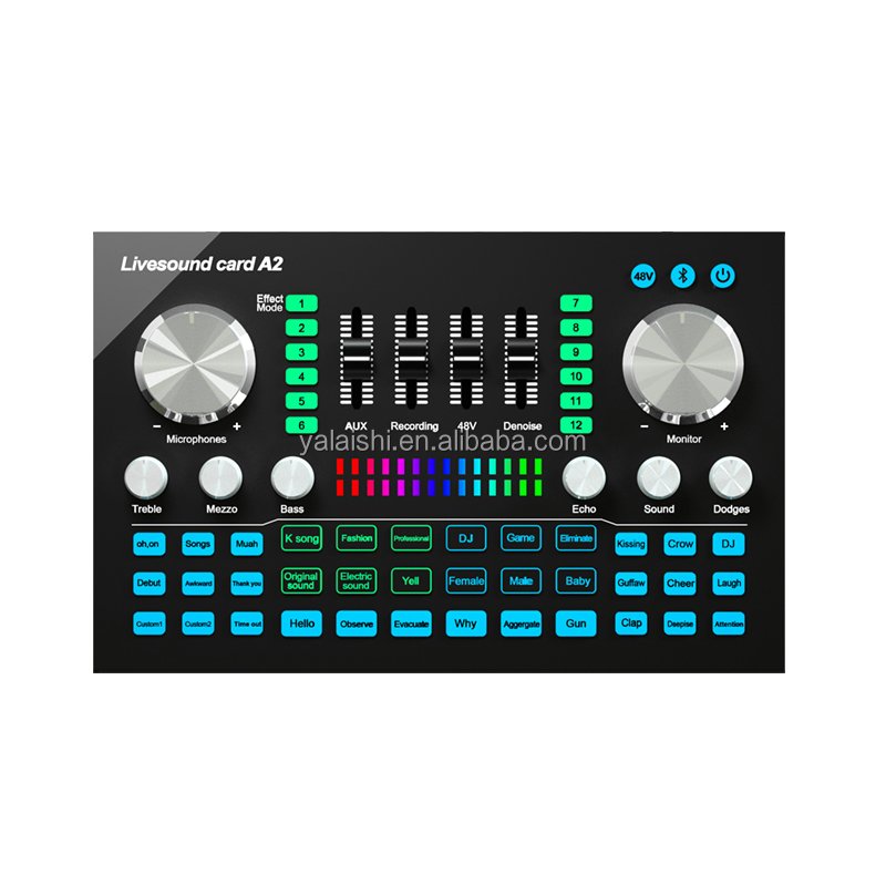 A2 USB live audio sound card mixer with 48V phantom power OTG interface voice changer sound card