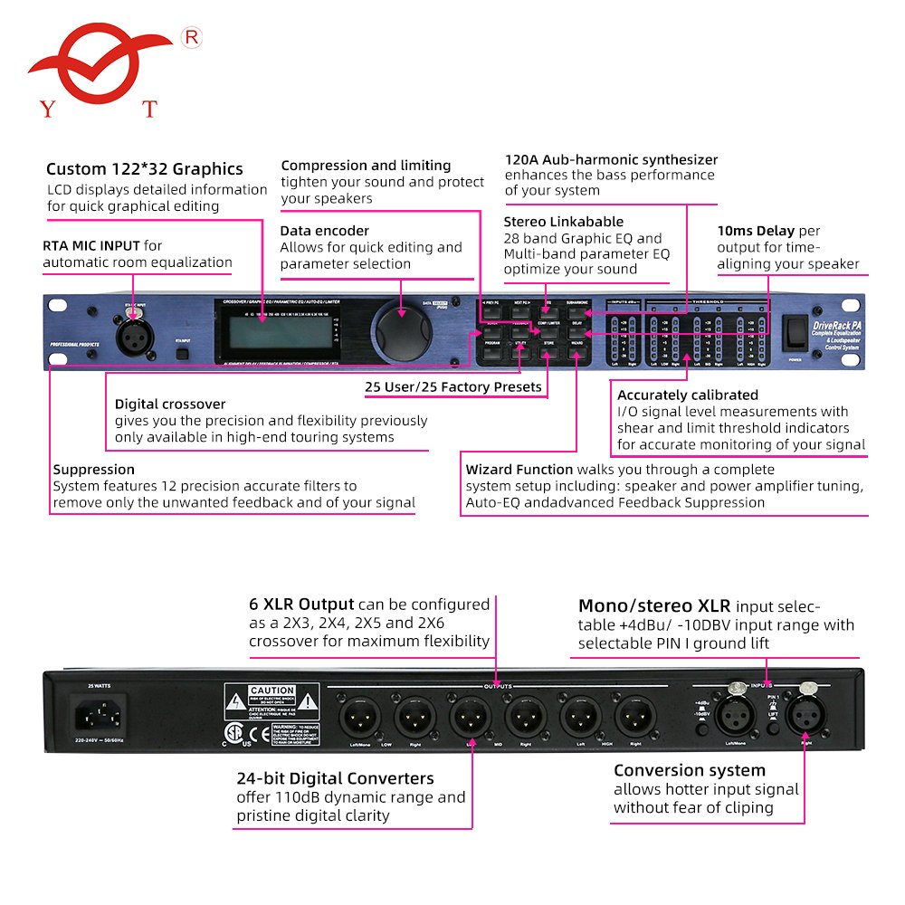 Professional Audio Processor PA 260 DriveRack 2 Input 6 Output speaker management system