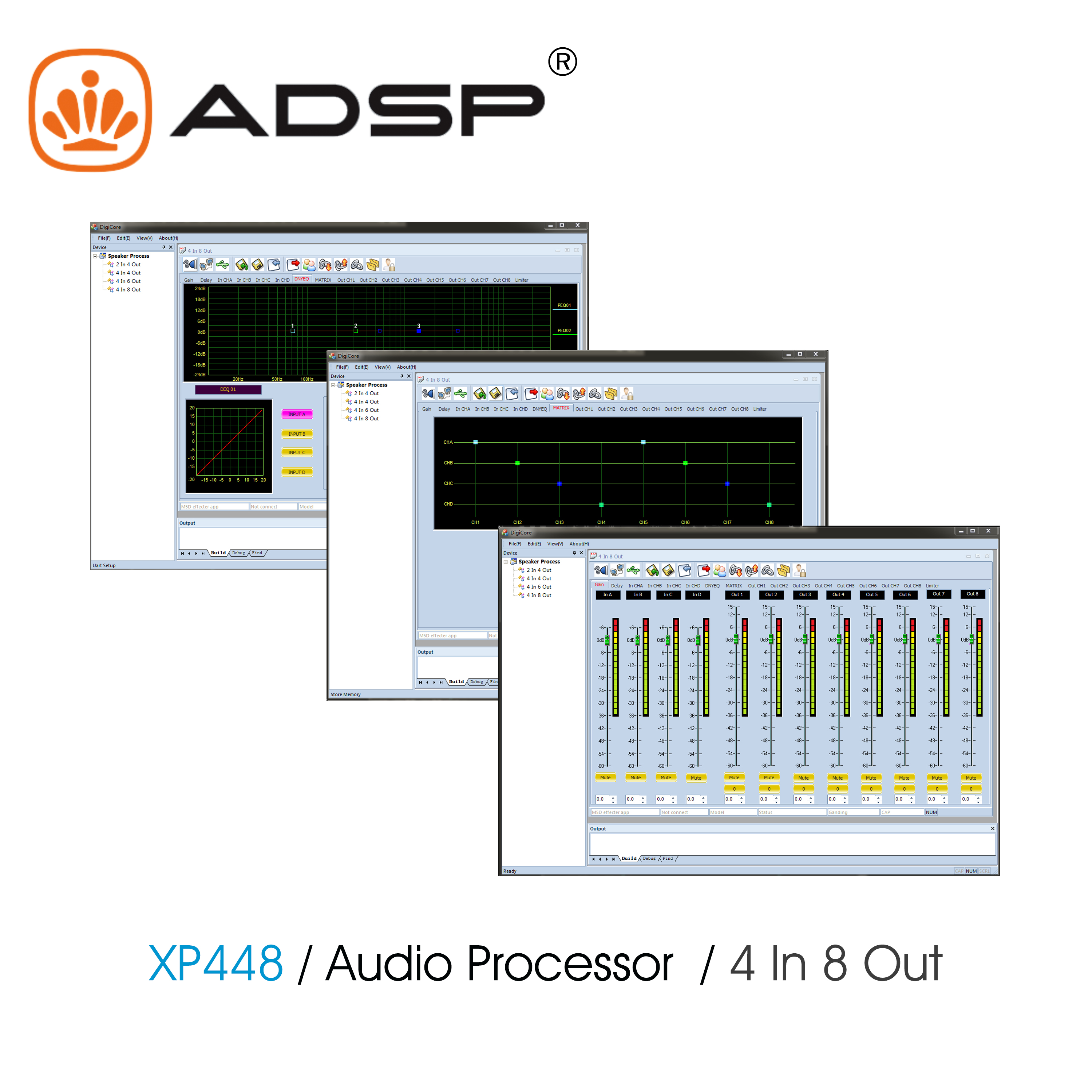 XP448 4 in 8 out professional Three-stage dynamic equilibrium audio processor for stage sound equipment system
