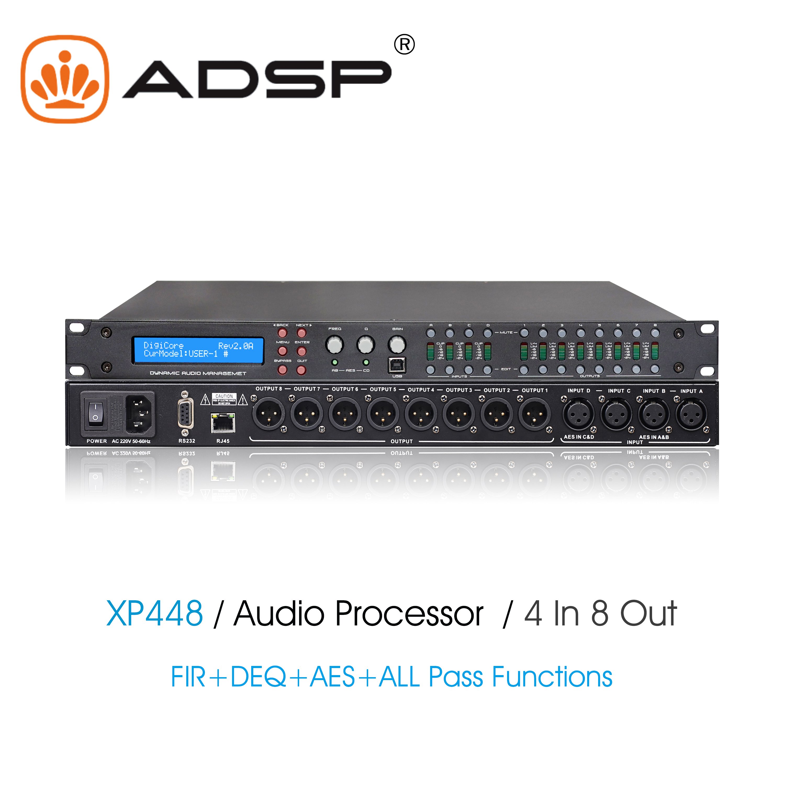 XP448 4 in 8 out professional Three-stage dynamic equilibrium audio processor for stage sound equipment system