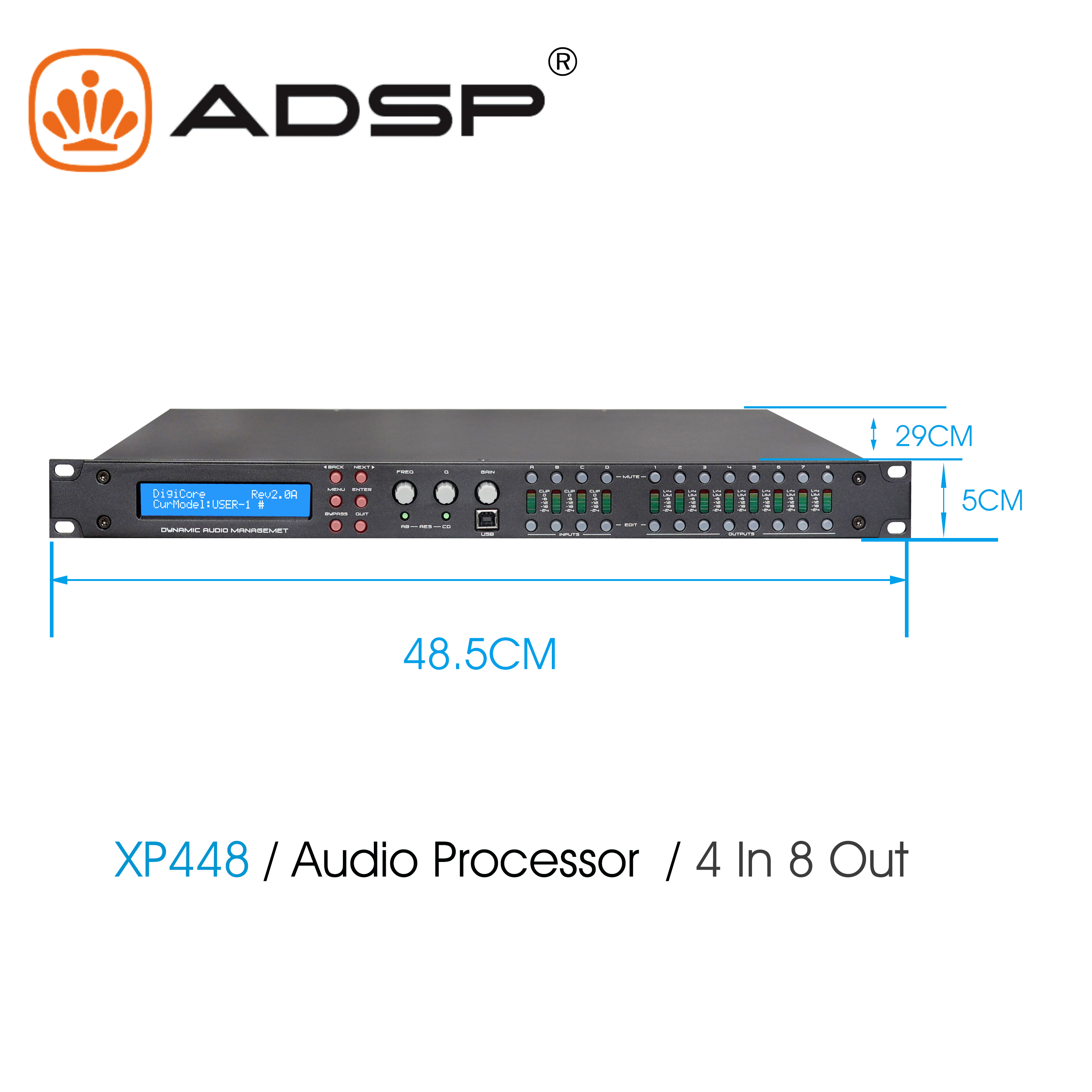XP448 4 in 8 out professional Three-stage dynamic equilibrium audio processor for stage sound equipment system