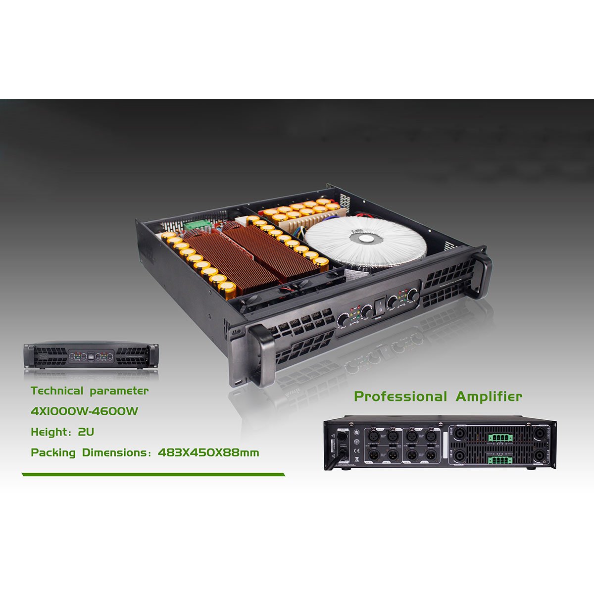 Factory Stage Bar Party Four Channel Professional Sound 4*1800W Peak Sound Mixer Amplifiers Power Amplifiers Audio Amplifier