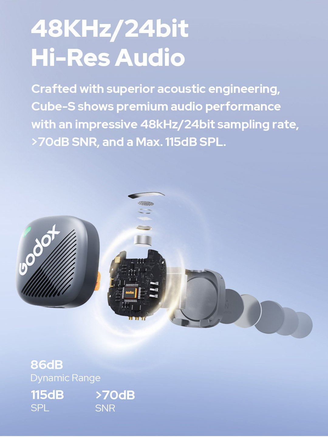 Godox Cube Wireless Microphone 2.4G System Portable Audio Recording Interviews Live Streaming 300M LOS Range
