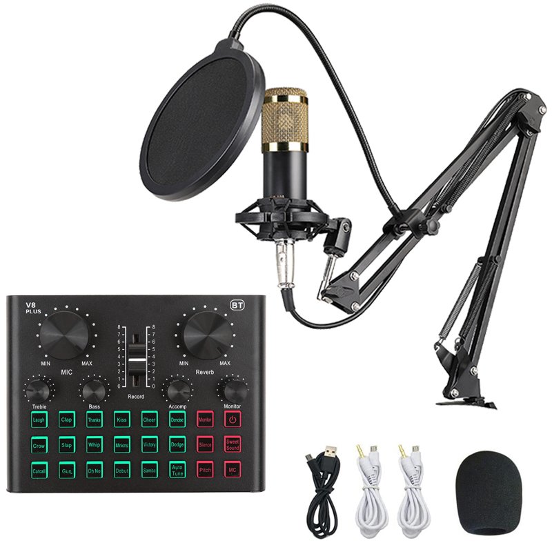 Podcast Equipment Kit, V8, V9 M9 Mic Sound Card, Audio Mixer & BM800 Condenser Microphone Kit, for Streaming Media, Recording