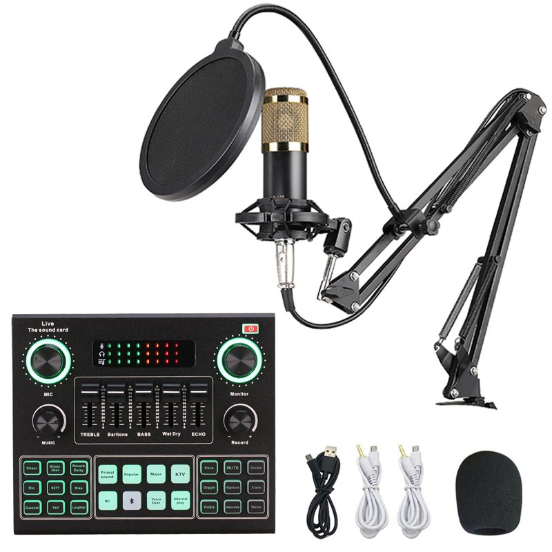 Podcast Equipment Kit, V8, V9 M9 Mic Sound Card, Audio Mixer & BM800 Condenser Microphone Kit, for Streaming Media, Recording