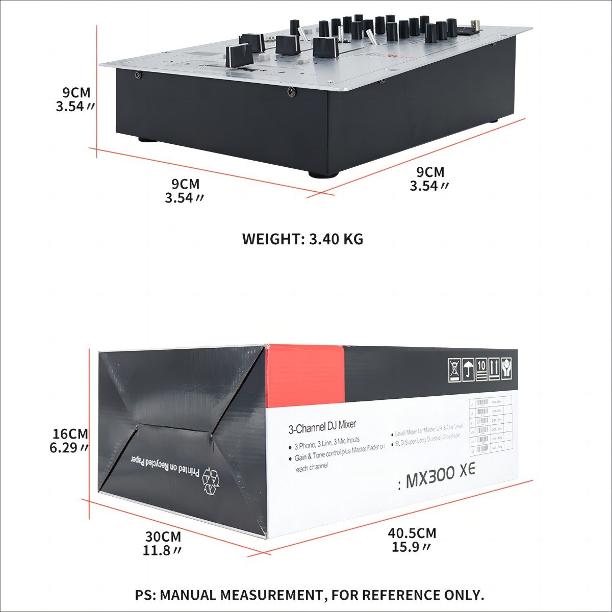 MX300 Professional 3-Channel Digital Audio DJ Mixer with BPM Counter/VCA Control With EQ Scratch-proof Replaceable Crossovers