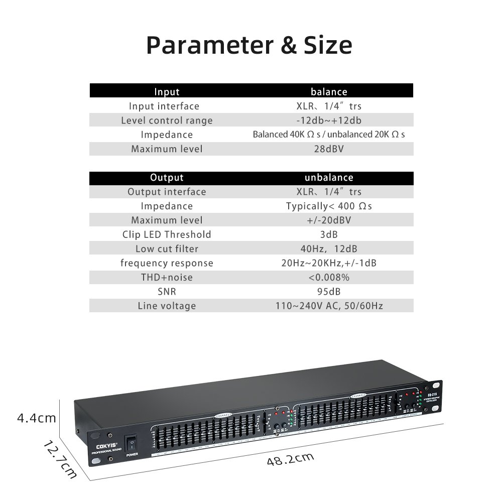 EQ-215 Professional Audio Equalizer 2 Channel 15 Band Balanced Noise Reduction Effect Equalizer Stage Studio DJ Sound Equipment