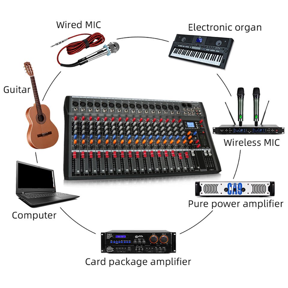 OEM DX16 Professional 16 Channel Dj Controller USB Audio Mixer For Guitar Electronic Organ Pure Power Amplifier