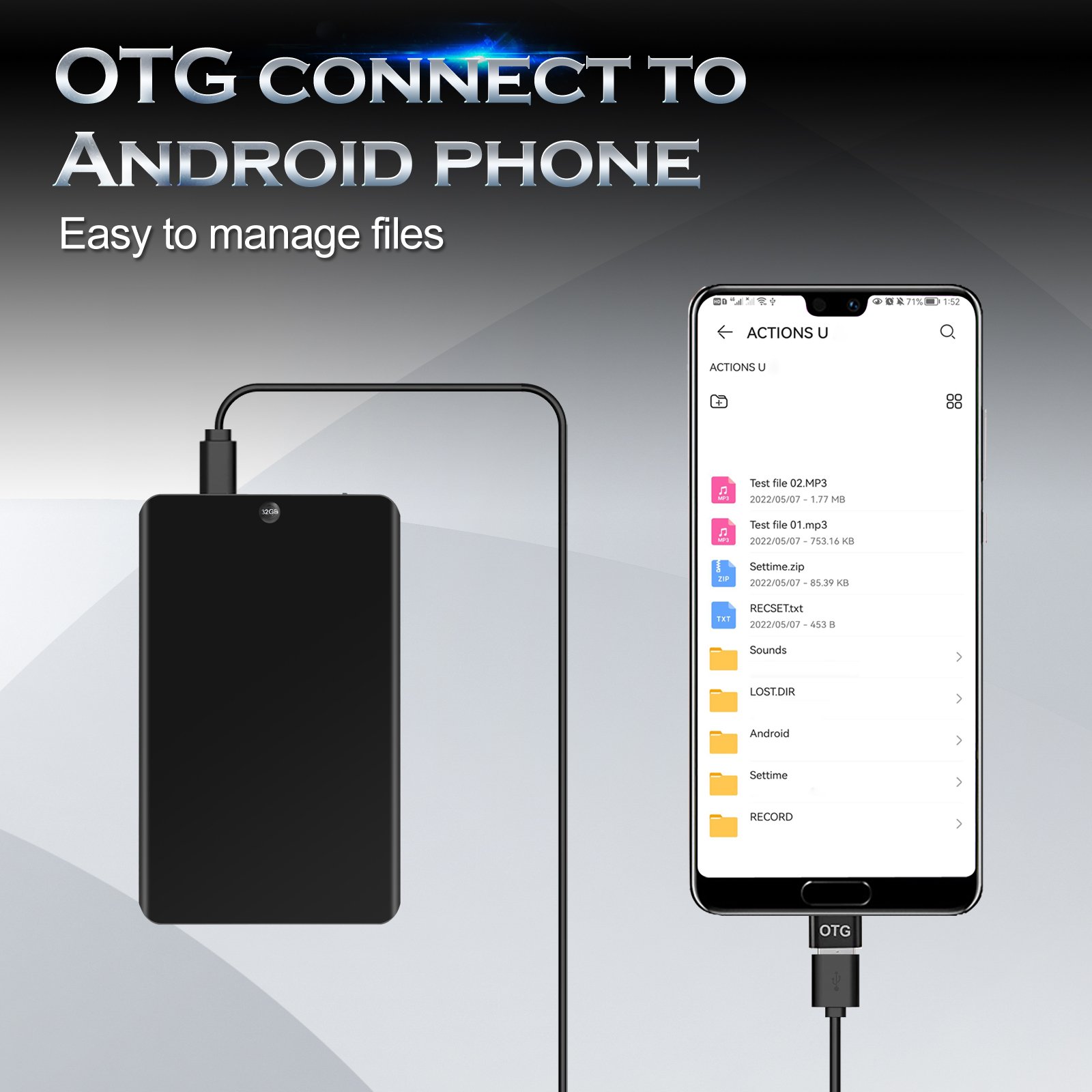 V66 HiFi Voice Recording Device Easy Operation 2500mAh OTG Function MP3 Music Player Dictaphone Digital Audio Voice Recorder
