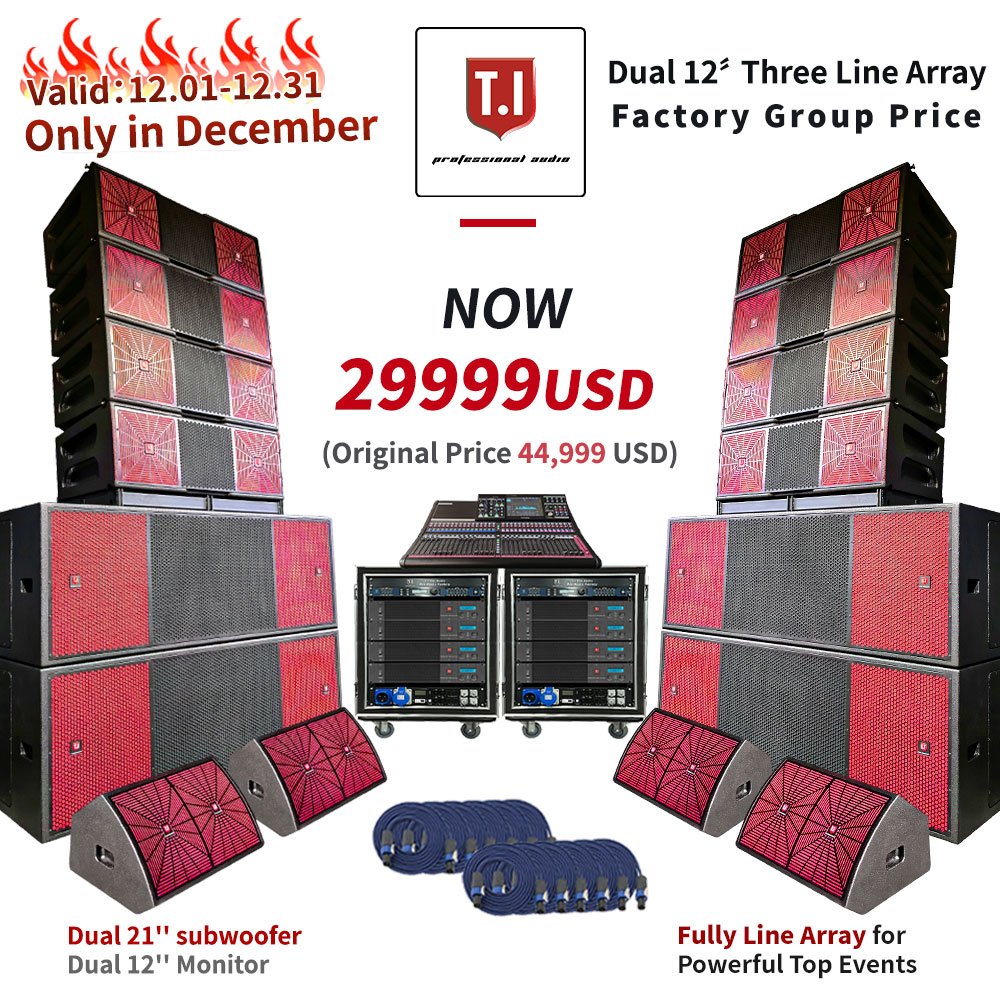 Newly Designed 1200W Powerful Outdoor Sound System New Twin 12-Inch Three-Wire Array Speaker with 21\" Subwoofer and 1200W Bass