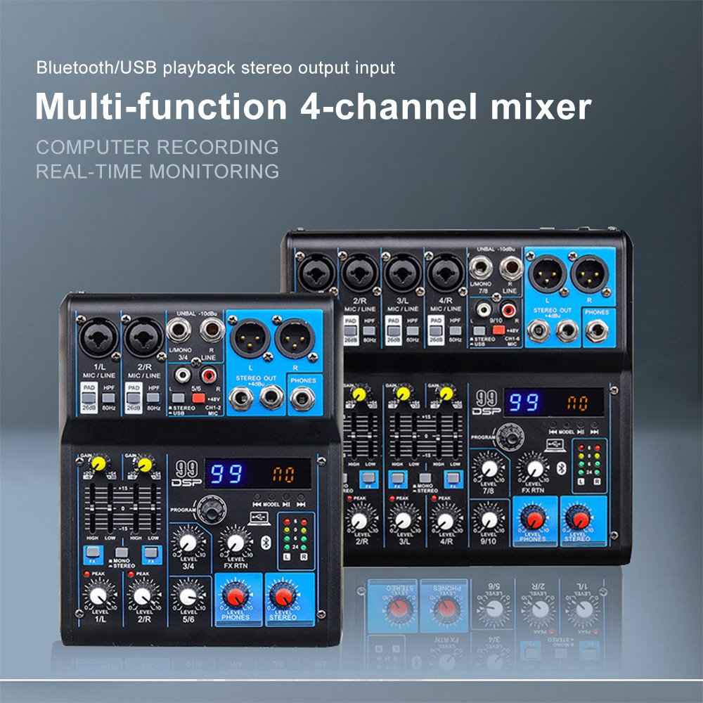 Mesa de Som 6 Canal, 99DPS + EQ + Bluetooth + USB +48V power supply number live performance mixer
