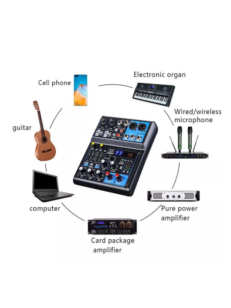 Mesa de Som 6 Canal, 99DPS + EQ + Bluetooth + USB +48V power supply number live performance mixer