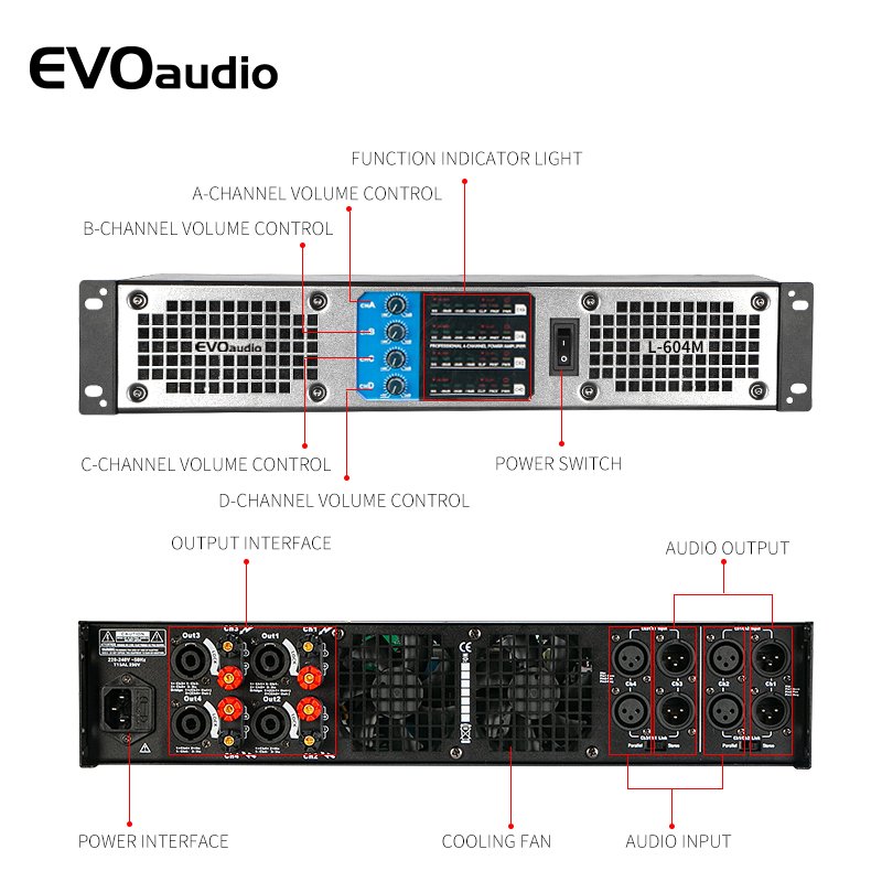 EVOaudio 2U Audio Digital Power Amplifiers For Line Array Subwoofers Sound Equipment