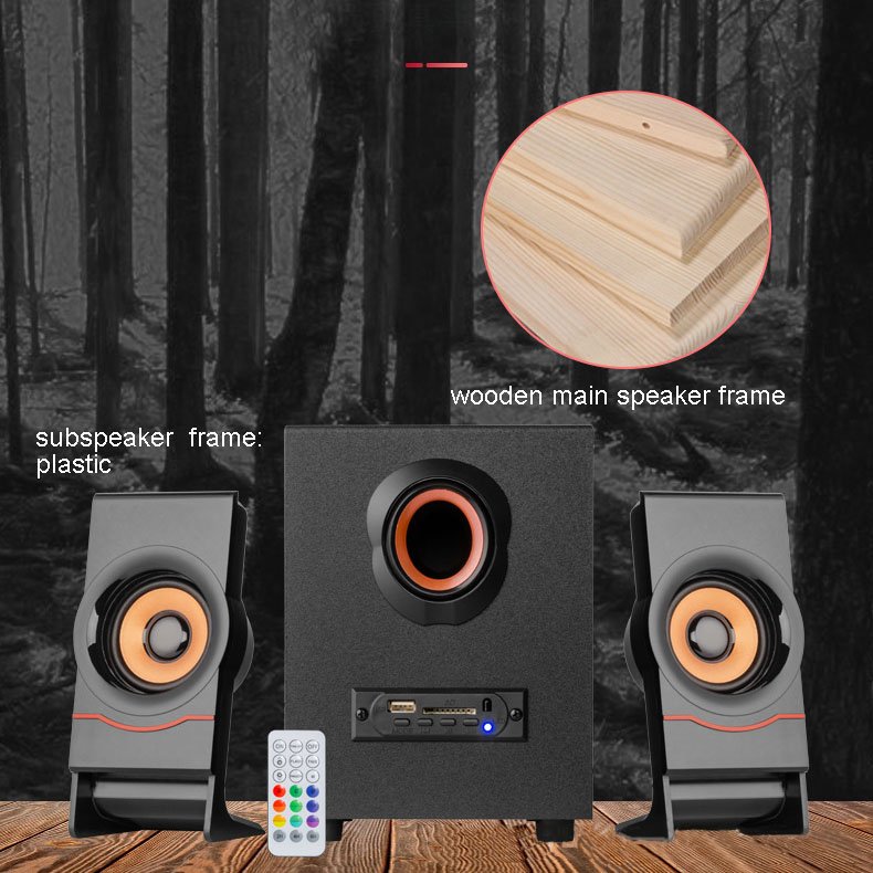 3 horns Wooden pc computer speaker 3d surround bass 2.1 wireless audio amplifiers factory price