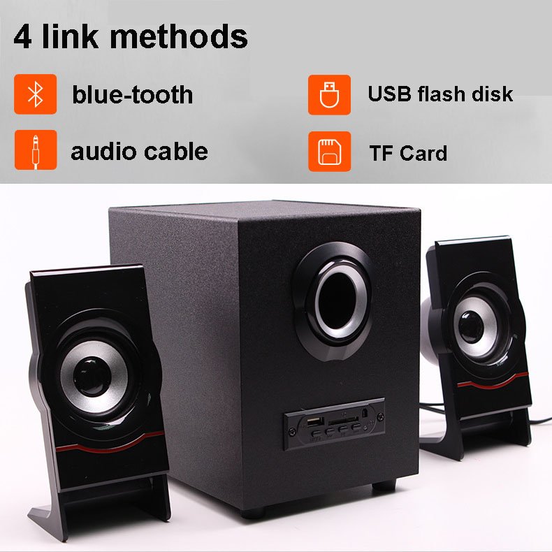 3 horns Wooden pc computer speaker 3d surround bass 2.1 wireless audio amplifiers factory price
