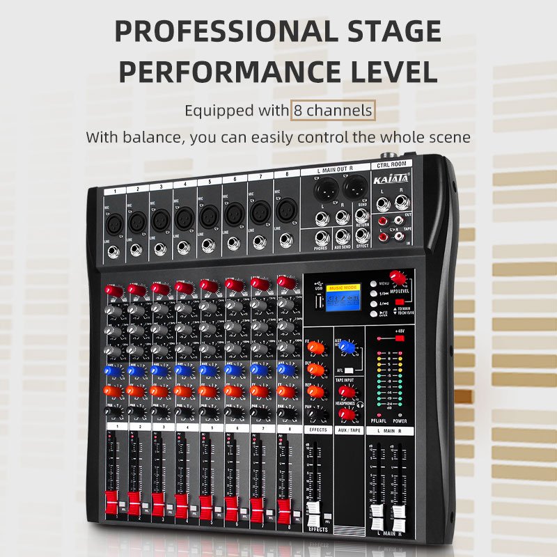 KAIKA CT8-2 Professional DJ Audio Interface Mixer 8 channels stereo music console for music event power mixing console