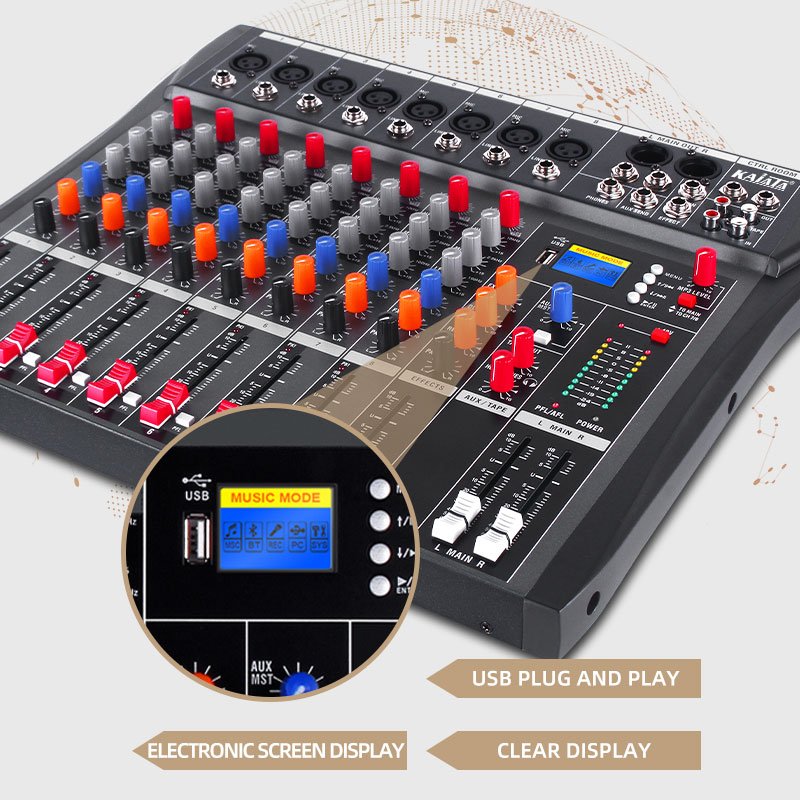 KAIKA CT8-2 Professional DJ Audio Interface Mixer 8 channels stereo music console for music event power mixing console