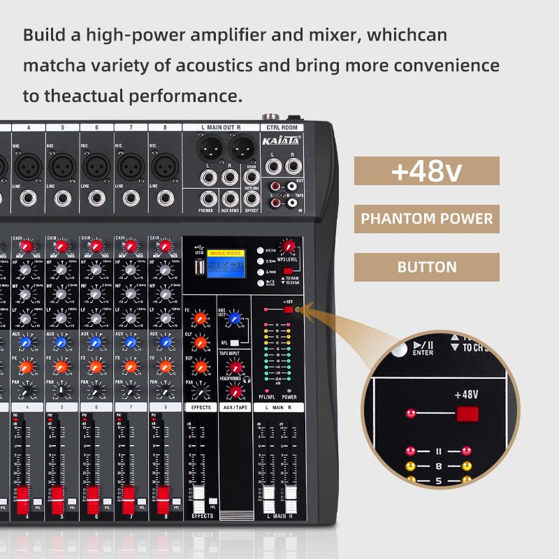 KAIKA CT8-2 Professional DJ Audio Interface Mixer 8 channels stereo music console for music event power mixing console