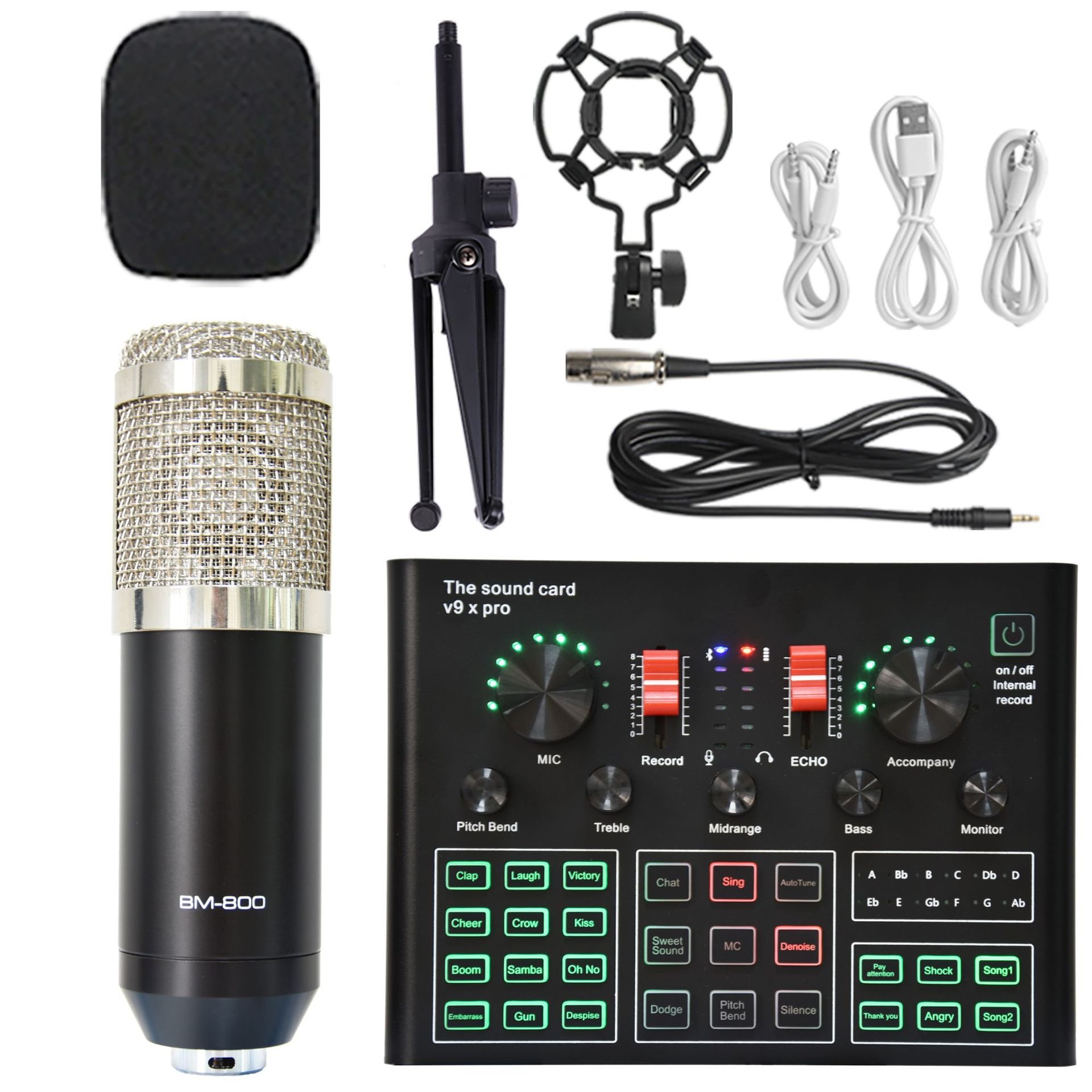 Black Color Box Usb Sound Card 12 Inputs Interface BM800 Microphone V9xpro Sound Card Set Noise Cancelling Stock Metal & Plastic