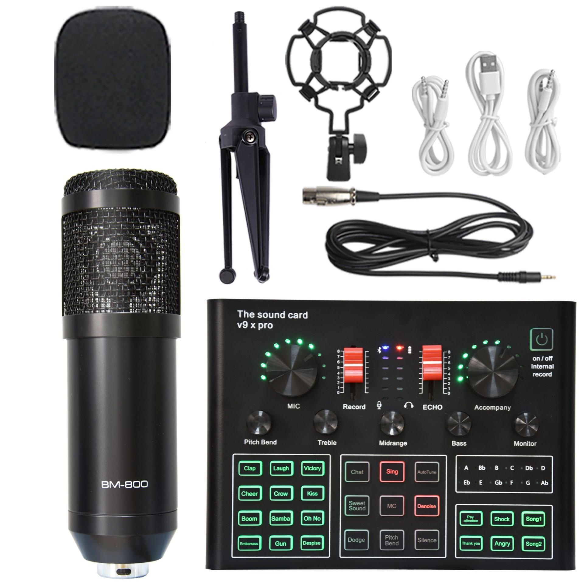 Black Color Box Usb Sound Card 12 Inputs Interface BM800 Microphone V9xpro Sound Card Set Noise Cancelling Stock Metal & Plastic