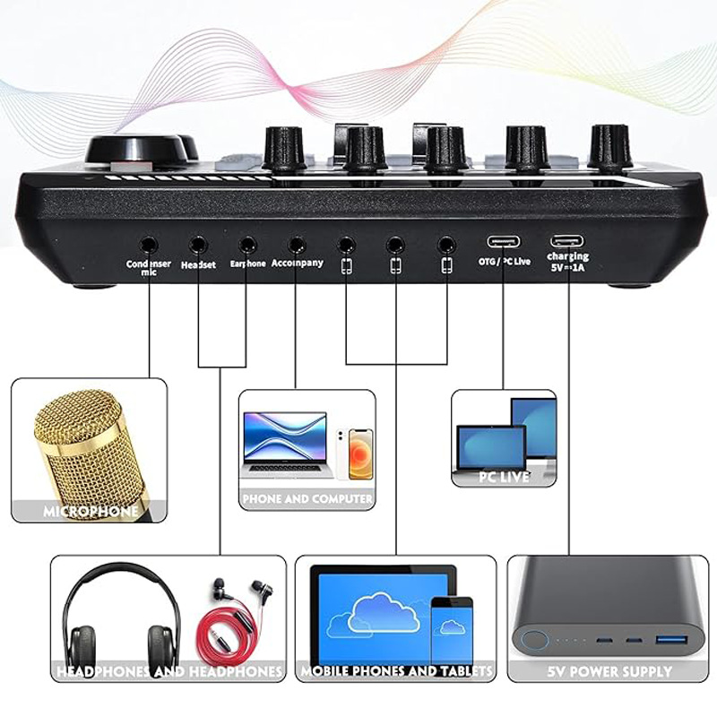 Universal 998 Sound Card for Live Streaming Mobile Phone Computer Anchor Recording Studio Sound Mixer for BM800 LGT 240