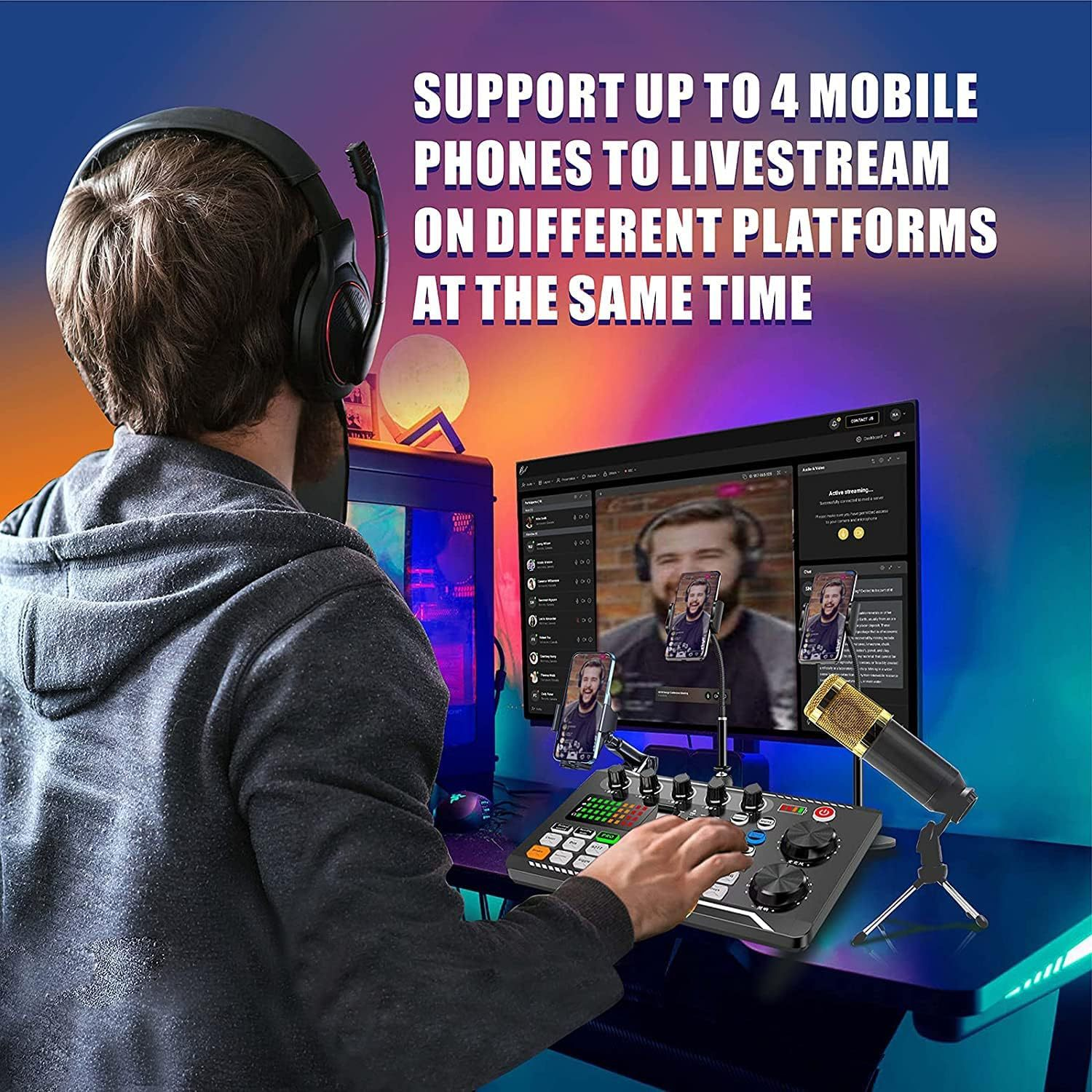 Universal 998 Sound Card for Live Streaming Mobile Phone Computer Anchor Recording Studio Sound Mixer for BM800 LGT 240