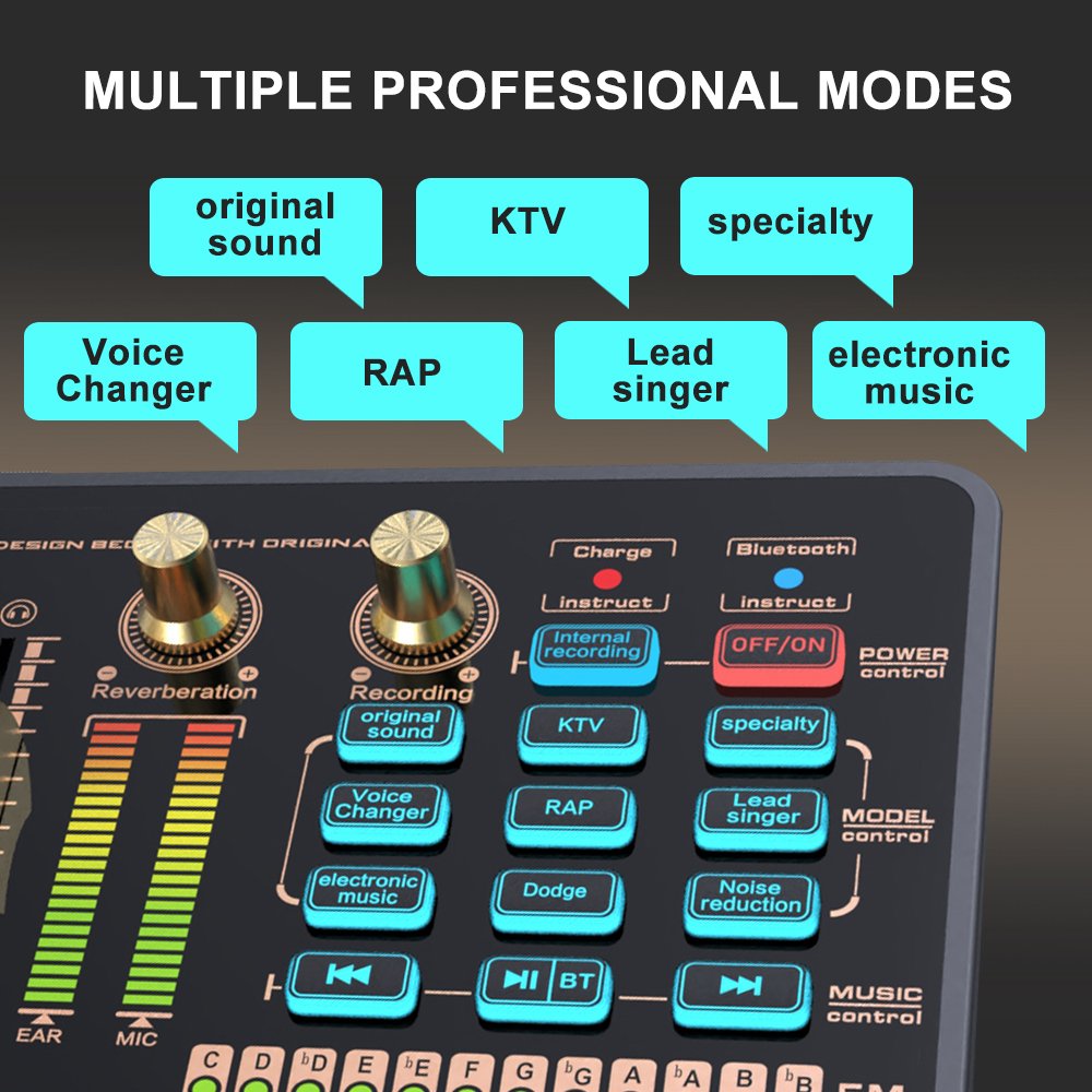 V9 Sound Card with Microphone and Mic stand Kit for Live Singing Podcast Gaming with Noise canceling, multiple sound effects